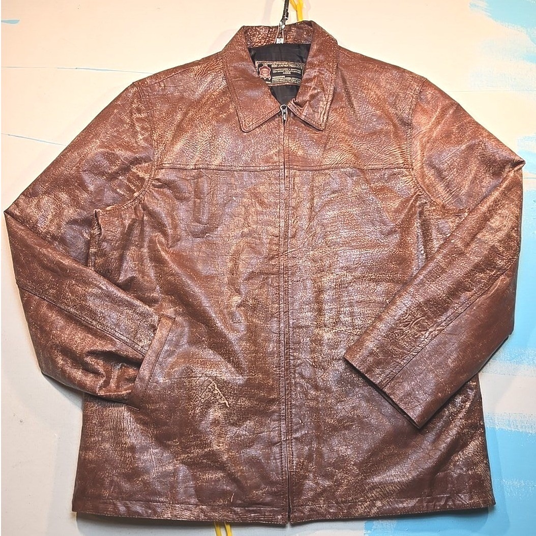 Vtg Sos Leather Products Mens Sz Xxl Brown Zip Jacket 24x31 Export Quality Kasur